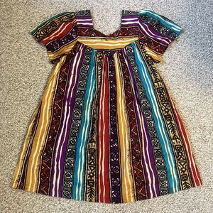 Vintage Phases Dress Size M Colorful African Tribal Cotton Muumuu House Dress
